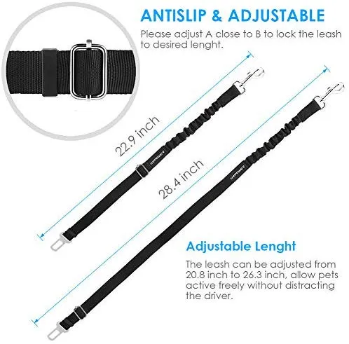 URPOWER Cinturón de seguridad para perro, 2 unidades, cinturón de seguridad ajustable para mascotas, cinturón de seguridad para vehículos, nailon, resistente, elástico y duradero, cinturón de asiento de coche para perros, gatos y mascotas