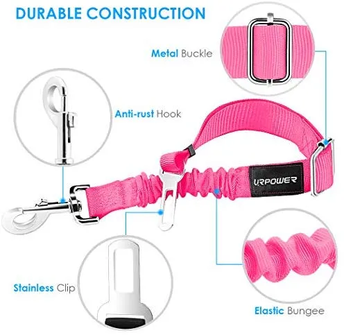 URPOWER Cinturón de seguridad para perro, 2 unidades, cinturón de seguridad ajustable para mascotas, cinturón de seguridad para vehículos, nailon, resistente, elástico y duradero, cinturón de asiento de coche para perros, gatos y mascotas