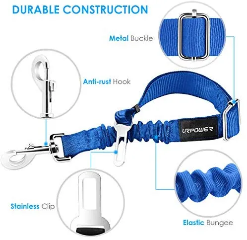 URPOWER Cinturón de seguridad para perro, 2 unidades, cinturón de seguridad ajustable para mascotas, cinturón de seguridad para vehículos, nailon, resistente, elástico y duradero, cinturón de asiento de coche para perros, gatos y mascotas