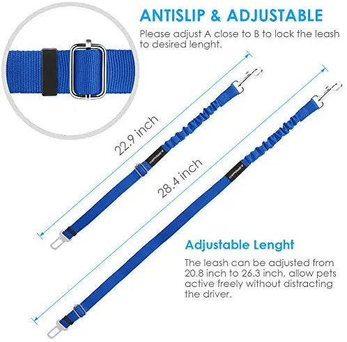 URPOWER Cinturón de seguridad para perro, 2 unidades, cinturón de seguridad ajustable para mascotas, cinturón de seguridad para vehículos, nailon, resistente, elástico y duradero, cinturón de asiento de coche para perros, gatos y mascotas