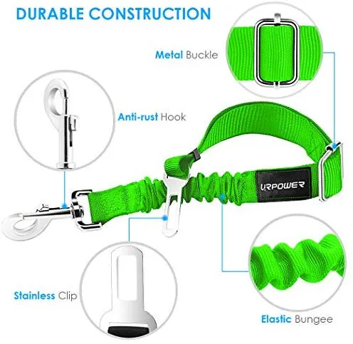 URPOWER Cinturón de seguridad para perro, 2 unidades, cinturón de seguridad ajustable para mascotas, cinturón de seguridad para vehículos, nailon, resistente, elástico y duradero, cinturón de asiento de coche para perros, gatos y mascotas