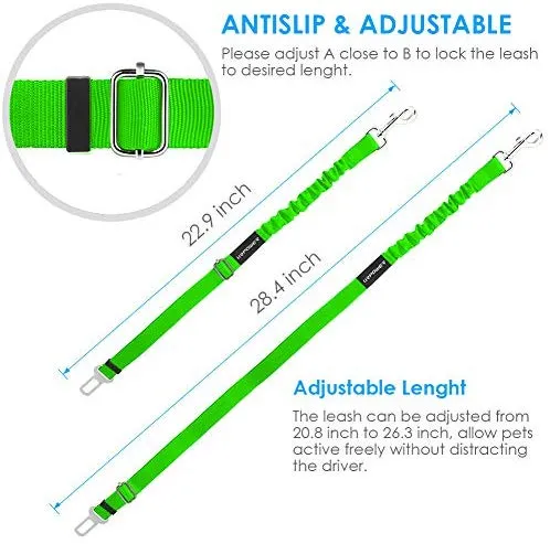 URPOWER Cinturón de seguridad para perro, 2 unidades, cinturón de seguridad ajustable para mascotas, cinturón de seguridad para vehículos, nailon, resistente, elástico y duradero, cinturón de asiento de coche para perros, gatos y mascotas