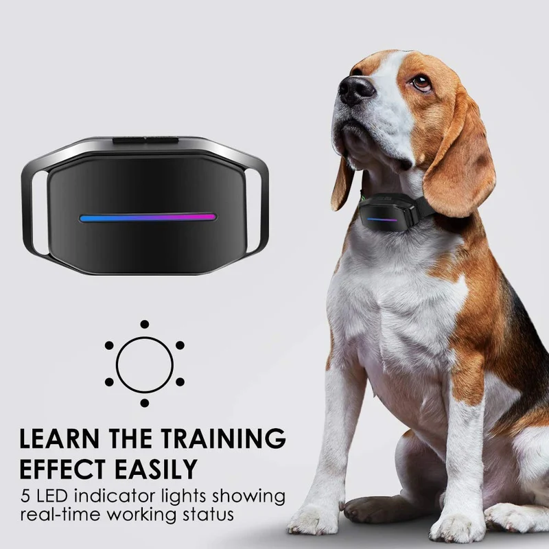Collar de corteza de perro – Collar antiladridos inteligente con control de corteza, sonido efectivo, vibración y 7 niveles automáticos de forma de choque con indicador LED, fácil de usar, no bloquea el cuello