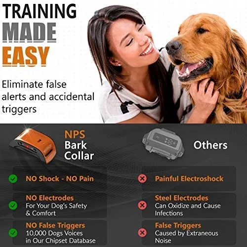 NPS No Shock Bark Collar for Small to Large Dogs - Smart Chip Adjusts to Stop Barking in 1 Minute - Highly Effective Vibration and Sound Stops Barks Fast with No Pain - Safe, Anti-Bark Device