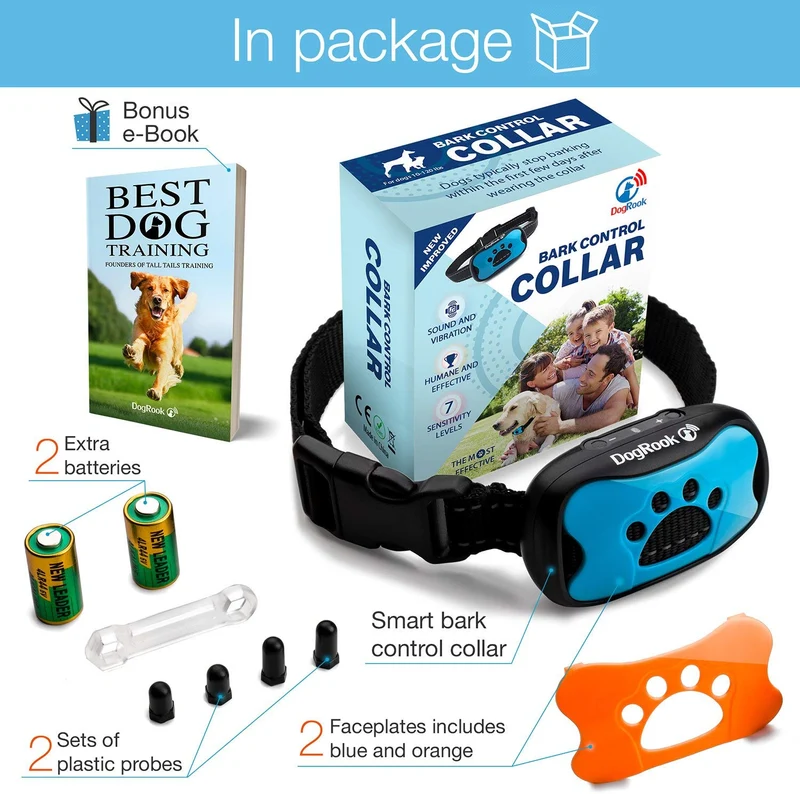 DogRook - Collar de corteza humano, sin choque, acción sin control remoto, modos de vibración y cuidado del sonido, para razas de perros pequeñas, medianas y grandes, sin daño, control de vibración reflectante