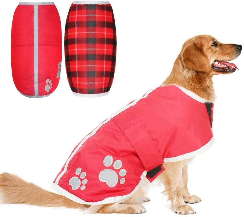 Ropa de Invierno para perro de Pupteck; chaqueta para perros grandes impermeable, reversible y reflectante para el frío