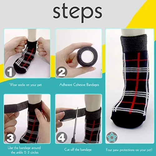 JIATECCO Calcetines antideslizantes para perro, protección ajustable a cuadros para cachorros de tracción en el suelo de madera dura