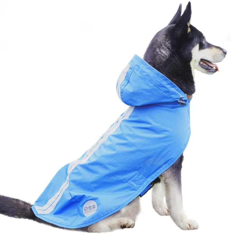 Chubasquero para perros de Nourse Chowsining para perros medianos, grandes y con capucha, para perro, poncho de lluvia, impermeables, color azul y gris