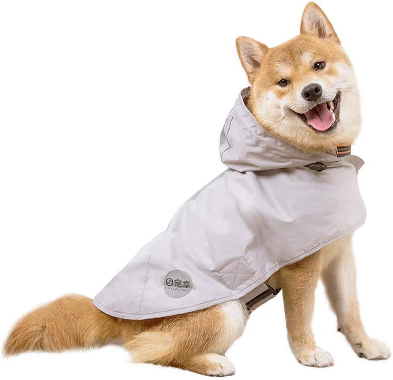 Chubasquero para perros de Nourse Chowsining para perros medianos, grandes y con capucha, para perro, poncho de lluvia, impermeables, color azul y gris