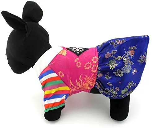 SELMAI Ethnic Dog Costume Korean Traditional Knot Pendant Norigae Hanbok Embroidery Silk Pet Clothes Outfit Color Dress for Small Puppies Large Cat Apparel Birthday Party Festival Celebration
