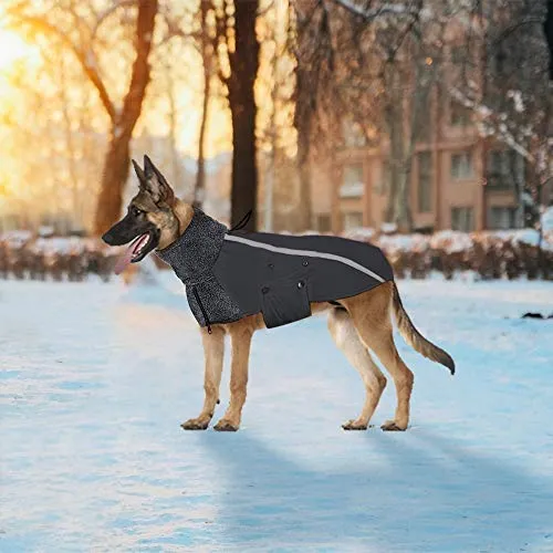 SlowTon - Abrigo de invierno para perro, cálido forro polar para perro, chaqueta exterior con cuello alto y bufanda reflectante, a rayas, ajustable, impermeable, resistente al viento, chaleco suave para cachorros