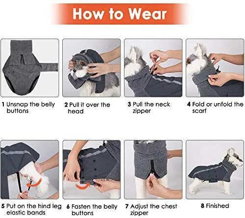 SlowTon - Abrigo de invierno para perro, cálido forro polar para perro, chaqueta exterior con cuello alto y bufanda reflectante, a rayas, ajustable, impermeable, resistente al viento, chaleco suave para cachorros