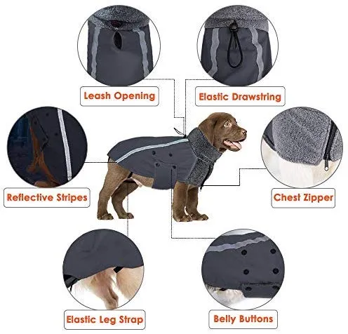 SlowTon - Abrigo de invierno para perro, cálido forro polar para perro, chaqueta exterior con cuello alto y bufanda reflectante, a rayas, ajustable, impermeable, resistente al viento, chaleco suave para cachorros