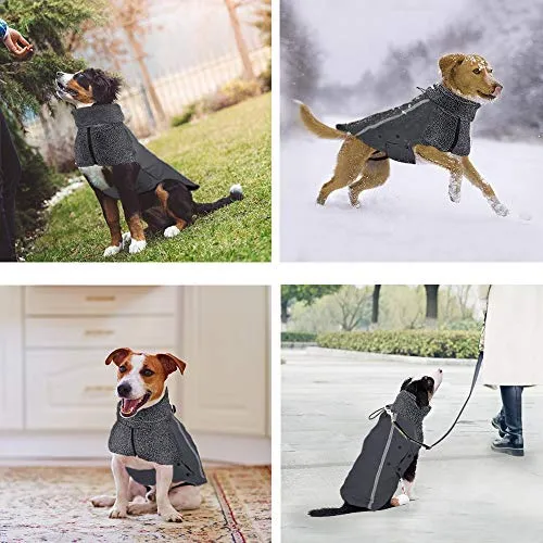 SlowTon - Abrigo de invierno para perro, cálido forro polar para perro, chaqueta exterior con cuello alto y bufanda reflectante, a rayas, ajustable, impermeable, resistente al viento, chaleco suave para cachorros