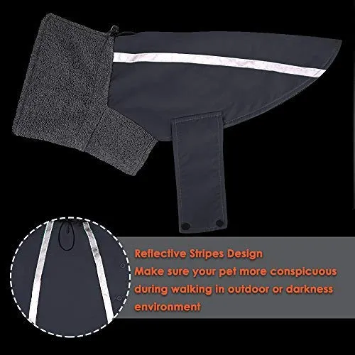 SlowTon - Abrigo de invierno para perro, cálido forro polar para perro, chaqueta exterior con cuello alto y bufanda reflectante, a rayas, ajustable, impermeable, resistente al viento, chaleco suave para cachorros