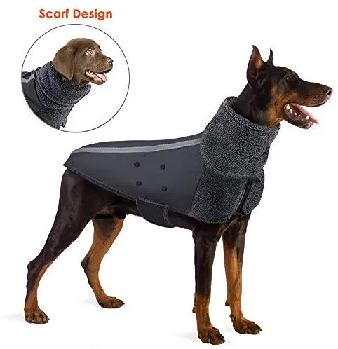 SlowTon - Abrigo de invierno para perro, cálido forro polar para perro, chaqueta exterior con cuello alto y bufanda reflectante, a rayas, ajustable, impermeable, resistente al viento, chaleco suave para cachorros