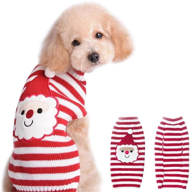 nacoco Papá Noel Suéter Mascota Suéter perro día festivo de Navidad jerseys Sudaderas de clima frío Escudo de Navidad para Perros y Gatos de tamaño pequeño a mediano