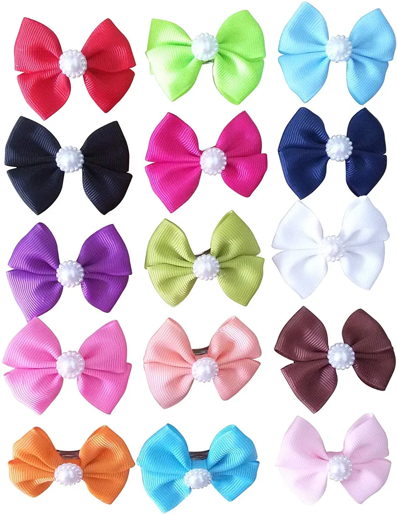 PET SHOW Bowknot Dog Hair Bows with French Barrette Clips Pet Puppies Yorkie Teddy Grooming Hair Accessories Pack of 10