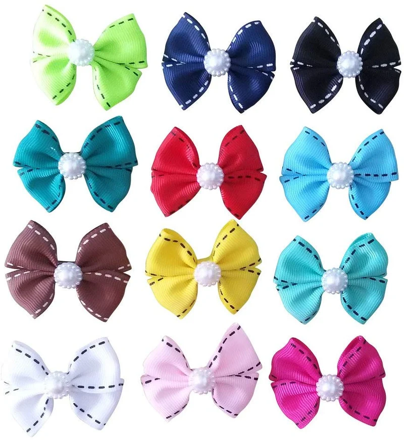 PET SHOW Bowknot Dog Hair Bows with French Barrette Clips Pet Puppies Yorkie Teddy Grooming Hair Accessories Pack of 10