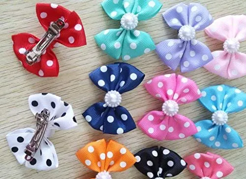 PET SHOW Bowknot Dog Hair Bows with French Barrette Clips Pet Puppies Yorkie Teddy Grooming Hair Accessories Pack of 10