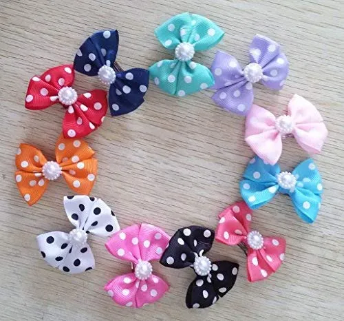 PET SHOW Bowknot Dog Hair Bows with French Barrette Clips Pet Puppies Yorkie Teddy Grooming Hair Accessories Pack of 10