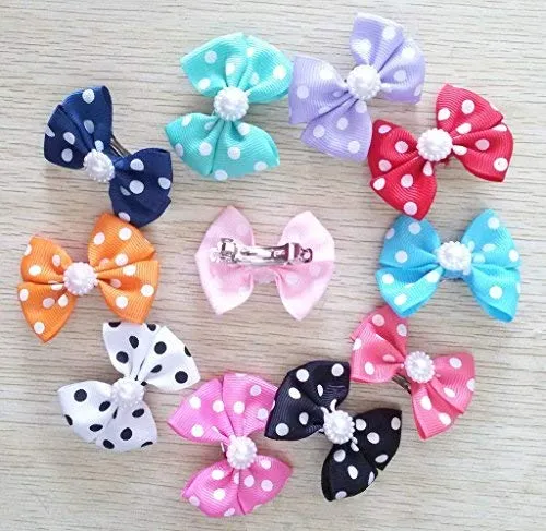 PET SHOW Bowknot Dog Hair Bows with French Barrette Clips Pet Puppies Yorkie Teddy Grooming Hair Accessories Pack of 10