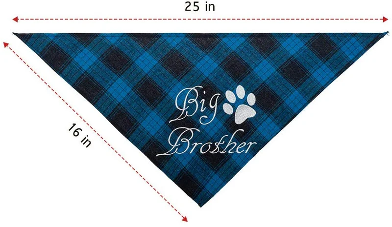 Pañuelo bandana para perro a cuadros EXPAWLORER – 2 piezas bordado de Big Brother lavable algodón triángulo accesorios para perros pequeños, medianos, grandes, cachorros, mascotas, azul y gris