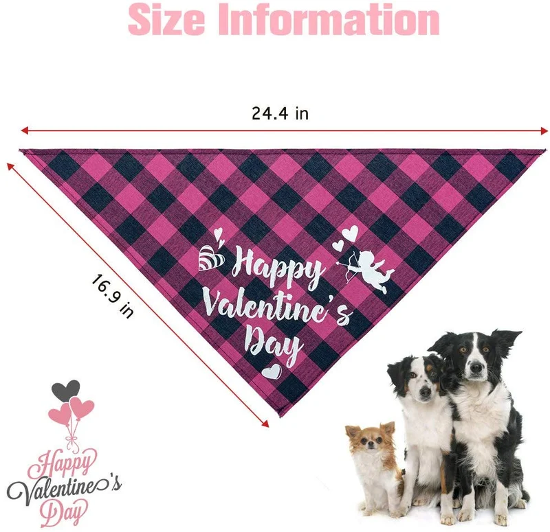 PUPTECK Valentine's Day Dog Bandana - 2 Pack Sweet Plaid Triangle Bibs Scarf Accessories for Dogs Cats Pets, I Love My Human, Happy Valentine's Day, Super Soft Scarf, Red and Pink