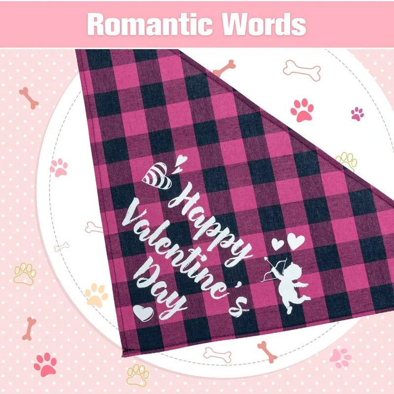 PUPTECK Valentine's Day Dog Bandana - 2 Pack Sweet Plaid Triangle Bibs Scarf Accessories for Dogs Cats Pets, I Love My Human, Happy Valentine's Day, Super Soft Scarf, Red and Pink