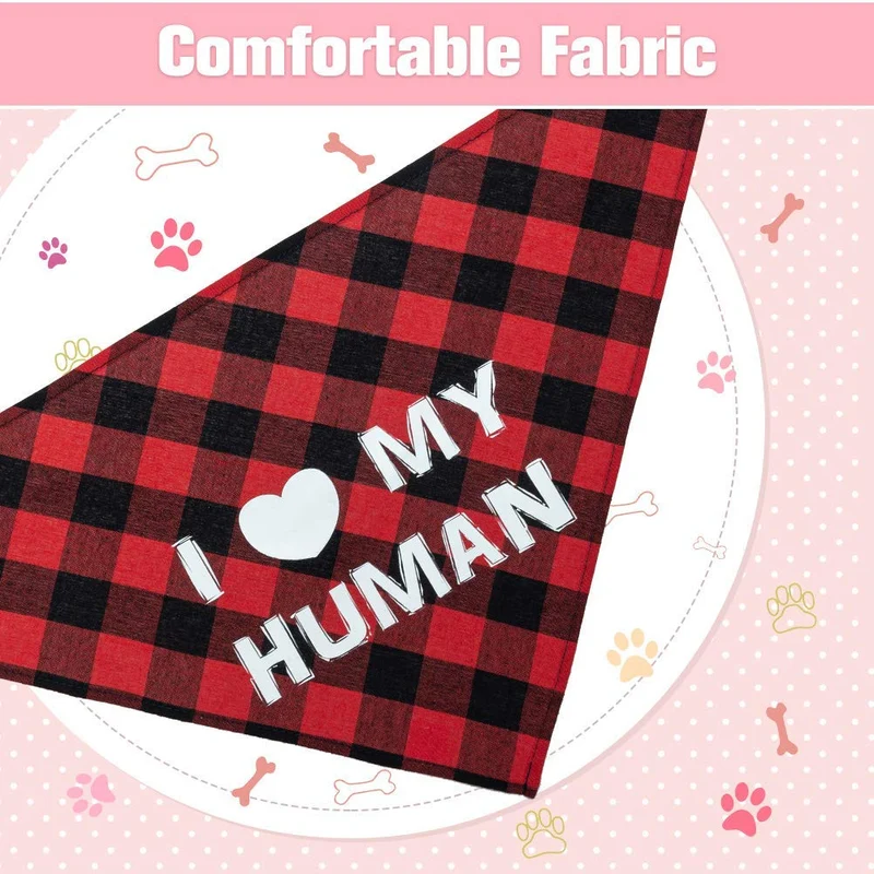 PUPTECK Valentine's Day Dog Bandana - 2 Pack Sweet Plaid Triangle Bibs Scarf Accessories for Dogs Cats Pets, I Love My Human, Happy Valentine's Day, Super Soft Scarf, Red and Pink