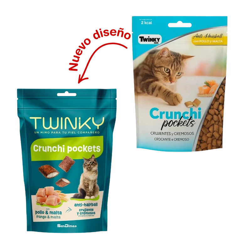 Twinky Snack Crunchi Pockets Pollo y Malta 60 g para Gatos Adultos