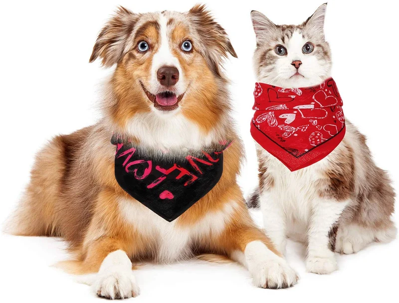 SATINIOR - 4 pañuelos de algodón para perros y gatos, diseño de corazón, lavable en triángulo