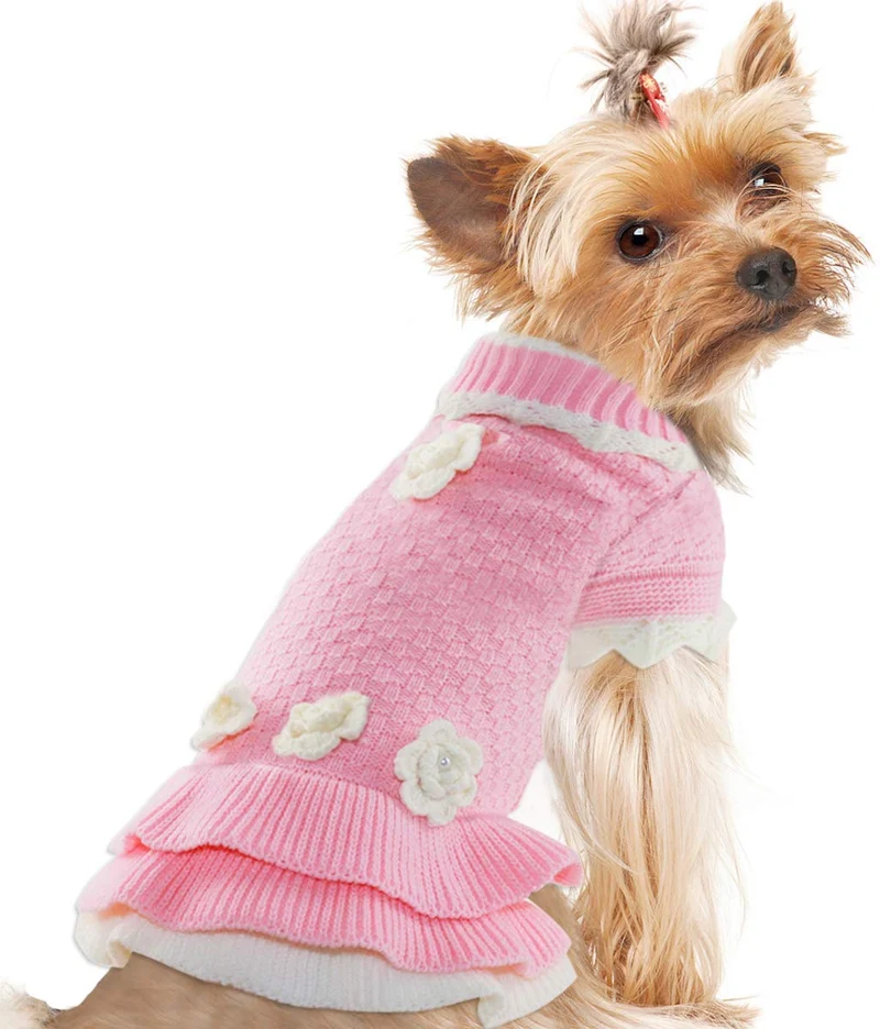 Joytale Turtleneck - Ropa de invierno para perro o mascota, diseño de flores, color rosa