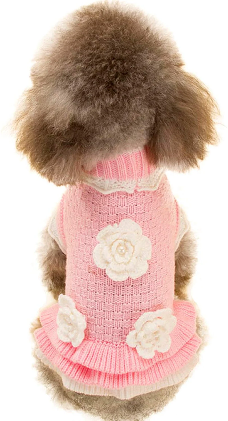 Joytale Turtleneck - Ropa de invierno para perro o mascota, diseño de flores, color rosa