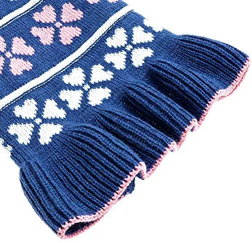 KOOLTAIL Dog Sweater Dress Turtleneck Winter Clothes - Warm Girl Dogs Coat Beautiful Love Heart Pattern Valentine's Day Knit Ugly Sweater with Leash Hole for Dogs Puppy Cat