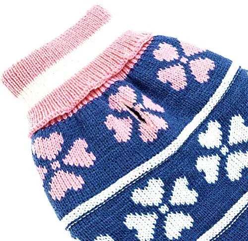 KOOLTAIL Dog Sweater Dress Turtleneck Winter Clothes - Warm Girl Dogs Coat Beautiful Love Heart Pattern Valentine's Day Knit Ugly Sweater with Leash Hole for Dogs Puppy Cat