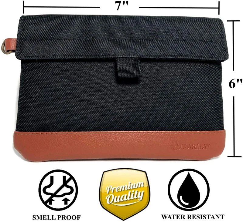 Bolsa a prueba de olores, 7.0 x 6.0 in, con piel vegana, forro de carbono, doble sellado, elegante cremallera impermeable, elimina olores fuertes, probado para perros