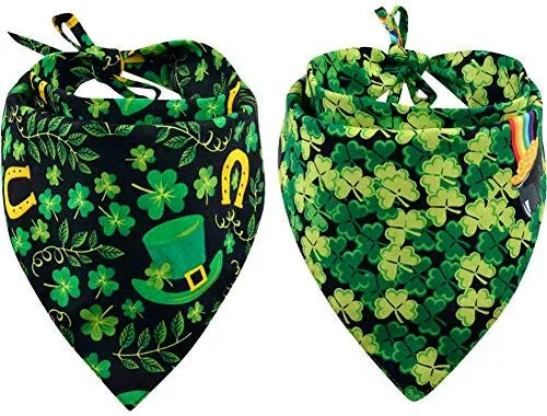 KZHAREEN 2 Pack St. Patrick's Day Dog Bandana Reversible Triangle Bibs Scarf Accessories for Dogs Cats Pets Animals