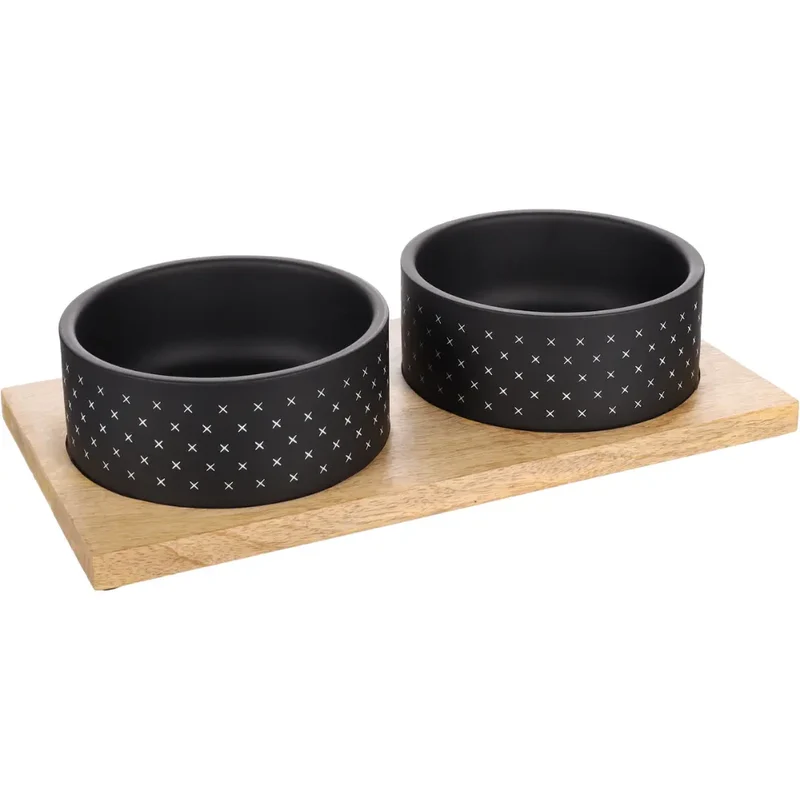Comedero Bebedero Duo Nervo Black 17 cm 2X1170 ml