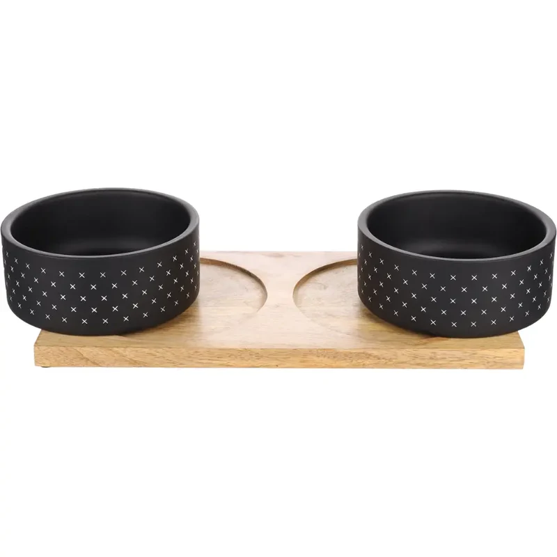 Comedero Bebedero Duo Nervo Black 17 cm 2X1170 ml