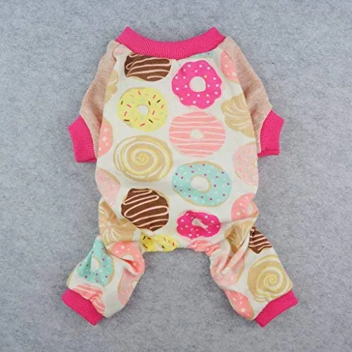 Pijama con dulces donas Fitwarm para perros, de algodón suave, remeras PJS, color rosa