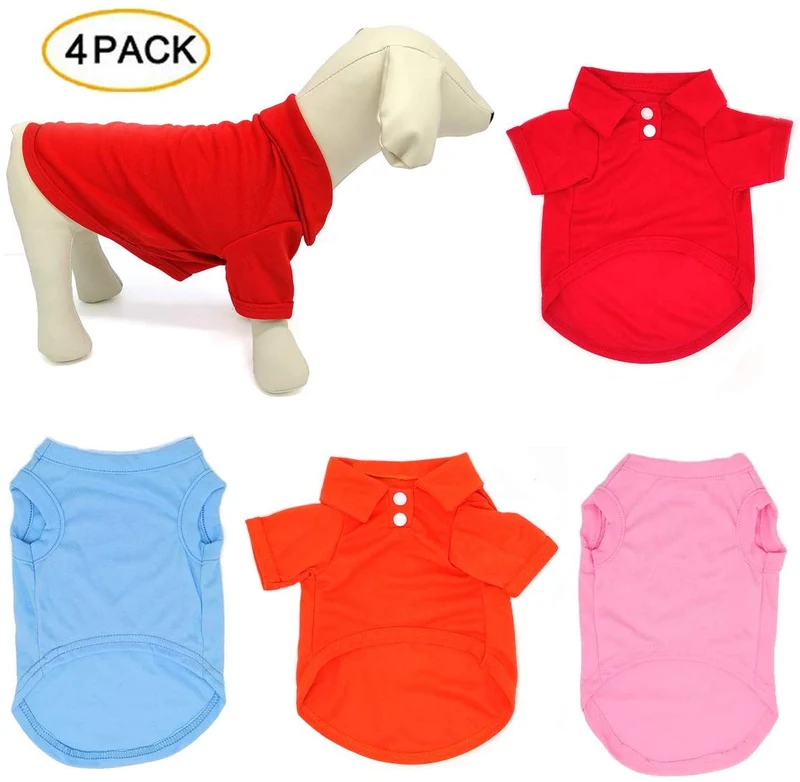 TOLOG - Juego de 4 camisetas para perros y cachorros para perros pequeños, medianos, grandes, de algodón, suave y transpirable