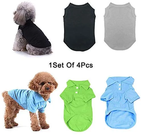 TOLOG - Juego de 4 camisetas para perros y cachorros para perros pequeños, medianos, grandes, de algodón, suave y transpirable