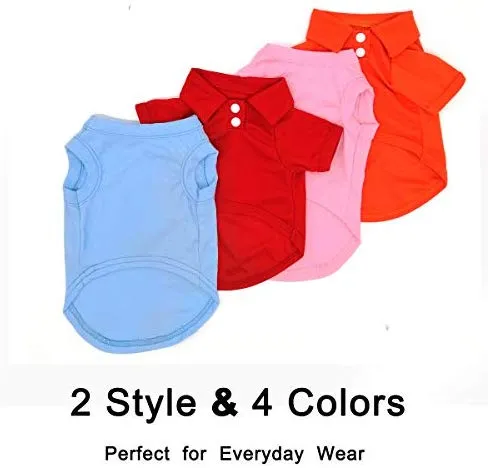 TOLOG - Juego de 4 camisetas para perros y cachorros para perros pequeños, medianos, grandes, de algodón, suave y transpirable