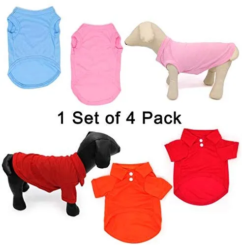 TOLOG - Juego de 4 camisetas para perros y cachorros para perros pequeños, medianos, grandes, de algodón, suave y transpirable