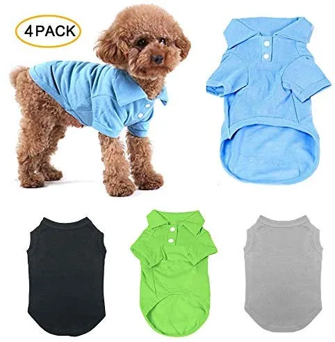 TOLOG - Juego de 4 camisetas para perros y cachorros para perros pequeños, medianos, grandes, de algodón, suave y transpirable