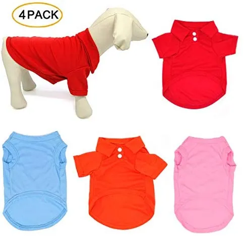 TOLOG - Juego de 4 camisetas para perros y cachorros para perros pequeños, medianos, grandes, de algodón, suave y transpirable
