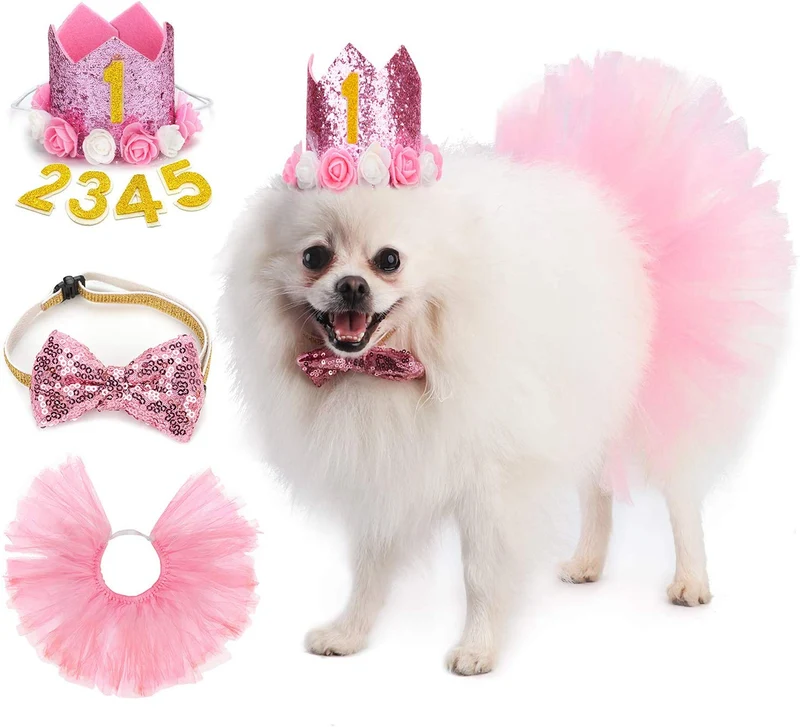 Legendog - Accesorio para fiesta de cumpleaños de perro, sombrero de cumpleaños con letras, falda tutú para perro, pajarita, lindo vestido de cumpleaños para perro, disfraz de cumpleaños para perros pequeños