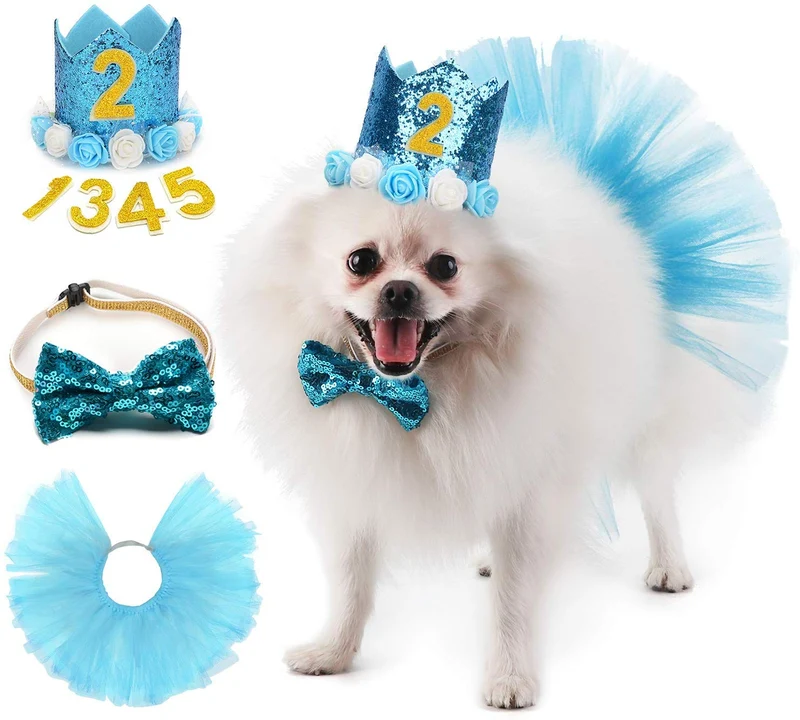 Legendog - Accesorio para fiesta de cumpleaños de perro, sombrero de cumpleaños con letras, falda tutú para perro, pajarita, lindo vestido de cumpleaños para perro, disfraz de cumpleaños para perros pequeños