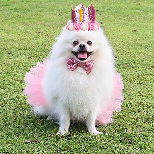 Legendog - Accesorio para fiesta de cumpleaños de perro, sombrero de cumpleaños con letras, falda tutú para perro, pajarita, lindo vestido de cumpleaños para perro, disfraz de cumpleaños para perros pequeños